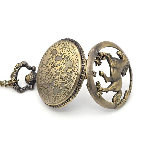 Galloping Horse Pocket Watch - Western Style, Equestrian Vintage Bronze Pendant - Picture 5 of 11